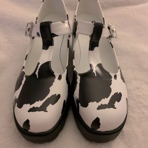 Nette Cow Print Mary Jane Platforms
